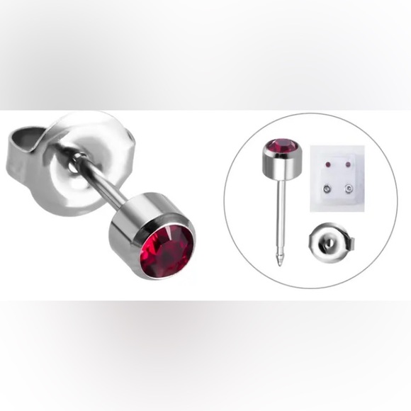 NWT⭐️2pcs Stainless Steel Birthstone CZ Zircon Ear Stud Earrings - Picture 6 of 6